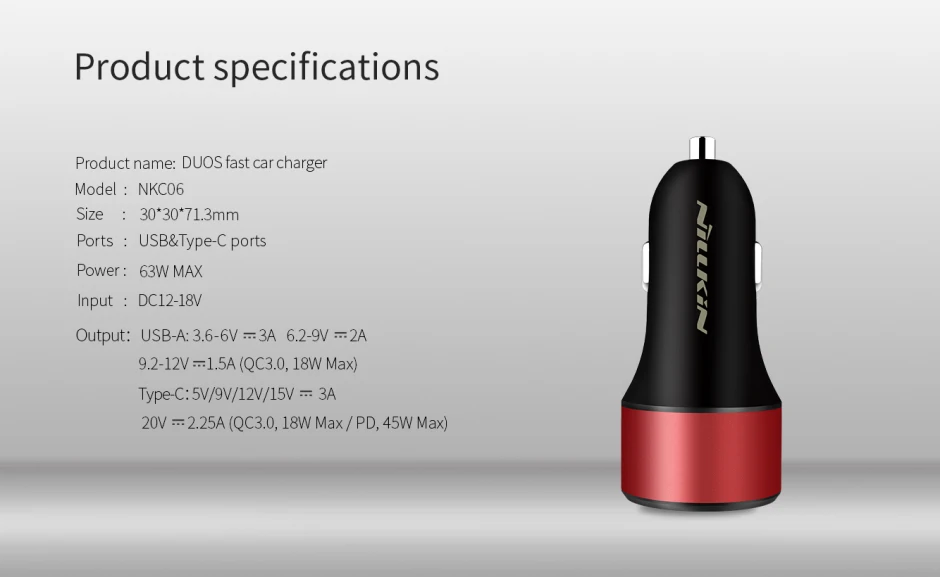 Nillkin 63 Вт USB Автомобильное зарядное устройство Quick Charge 3,0 PD type C быстрое автомобильное зарядное устройство для iPhone XR XS Xiaomi Mi 9 Macbook мобильный телефон планшет