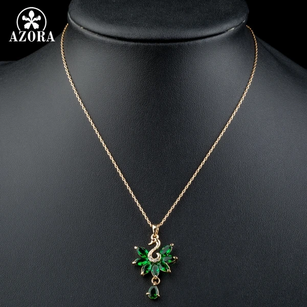Ожерелье с зеленым кулоном AZORA Marquise Cut Swan TN0125|necklace time|necklace jumpernecklace belly |