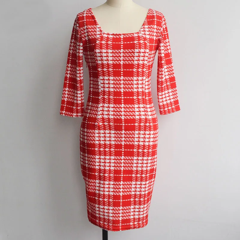 2016 большие Размеры Осень три четверти рукав Bodycon платье карандаша женские