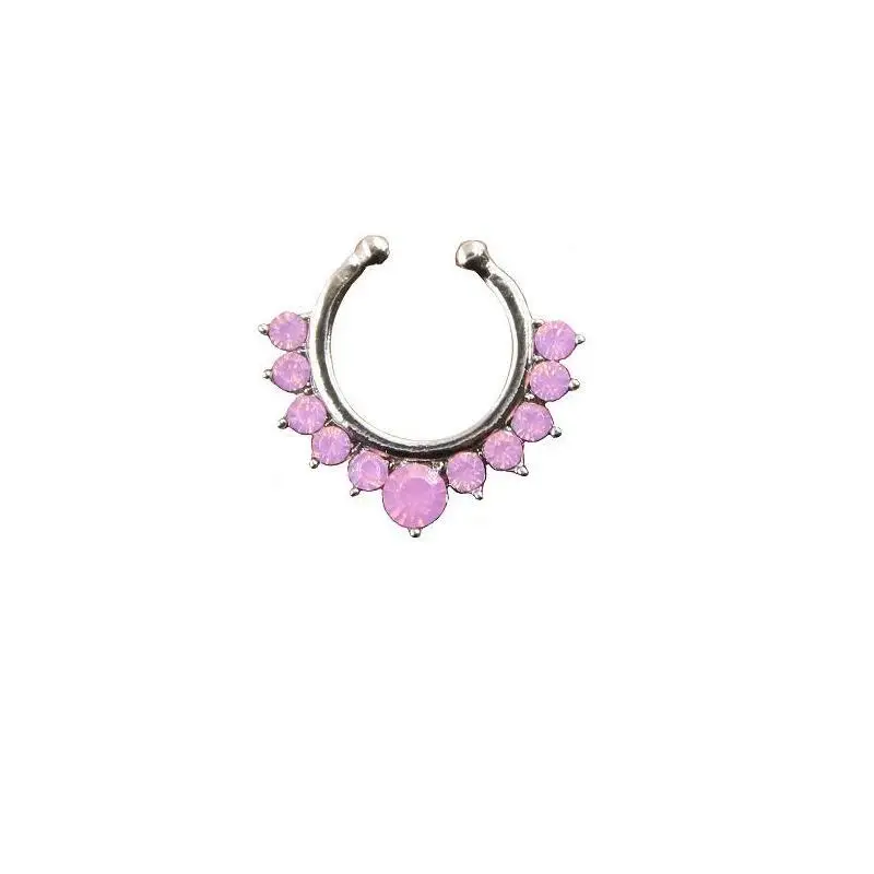 Silver Pink 2 H: HYDE высокое качество горячая Распродажа поддельные перегородки Кристалл кликер поддельные кольцо для пирсинга носа искусственного тела ювелирные изделия обруч для женщин перегородка клип - Окраска металла: Silver Pink 2