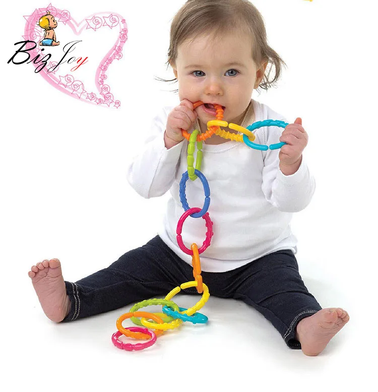

HOT 6pcs/set Baby toys 0-12 months Rainbow QQ kids molars ring teether Activity teddy chain clutch ring apron Squishy gift Doll