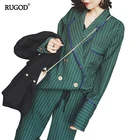 RUGOD 2018 Новое поступление модные Брюки и Костюмы Для женщин Комплект из двух предметов в полоску Пиджак и Брюки Пиджаки для женщин Костюмы женские