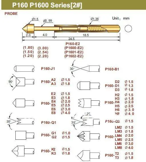 

FREE SHIPPING 100PCS/LOT P160-LM2 24.5MM PCB BARE BOARD TEST PROBES POGO PIN