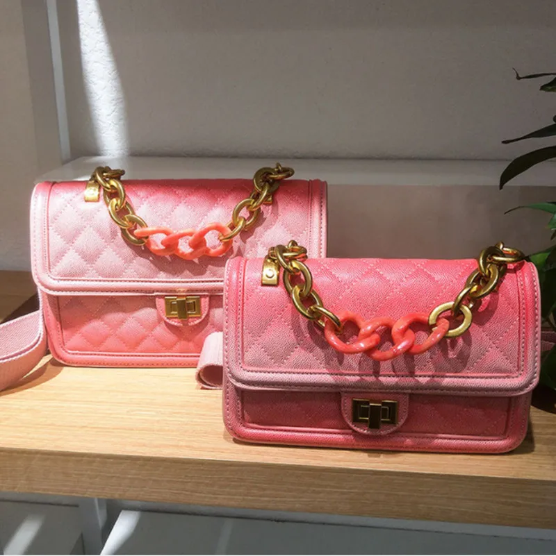 Pink Small Новые радужные женские сумки через плечо сумка в клетку стеганая Женская яркая ПУ кожа сумки - Цвет: Pink Small