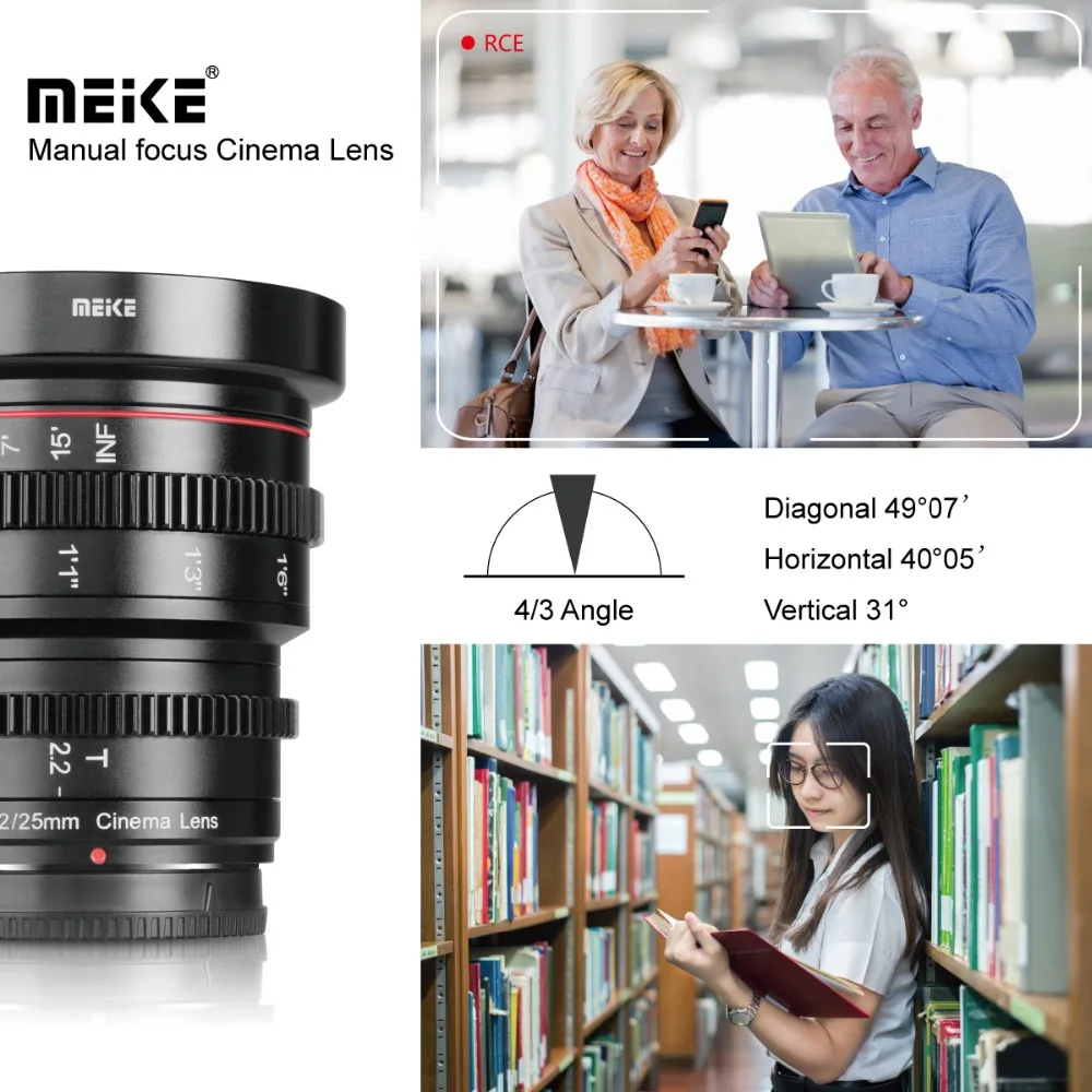 Ручная Фокусирующая линза Meike 25 мм T2.2 Cine для Sony E Mount/fuji X Mount с креплением на