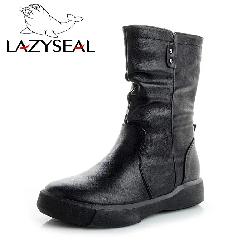 LazySeal до середины икры ботинки размера плюс Большие размеры 35-43 Zapatos Mujer