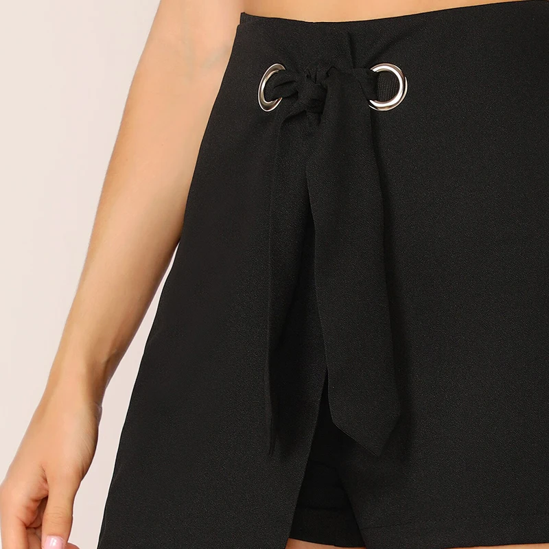 SHEIN уплотнительное кольцо поясом Асимметричная обертка шорты на молнии Fly элегантный Для женщин летние шорты Шорты с высокой талией
