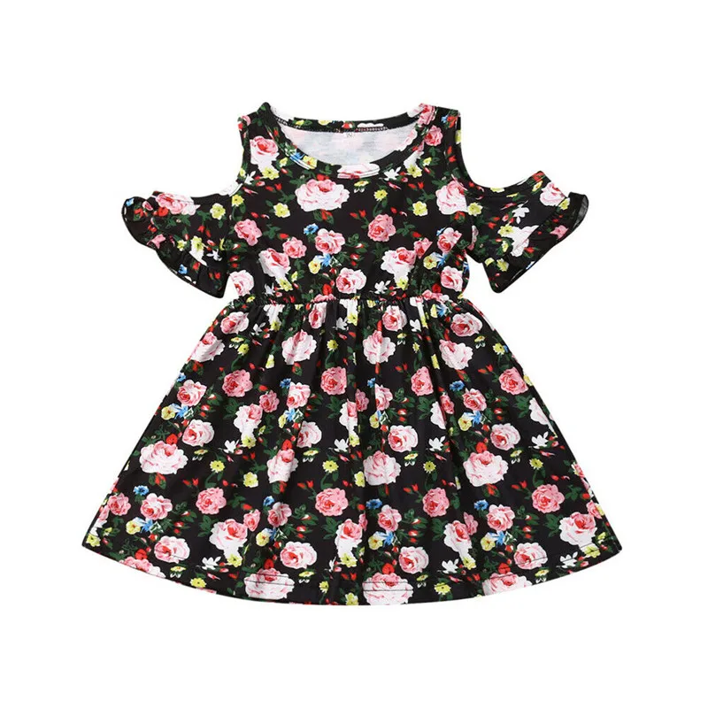 Children Dresses Kids Girl Short Sleeve Off Shoudler Flower Print Dress Baby Summer Hot Princess Sundress Clothings | Детская одежда и