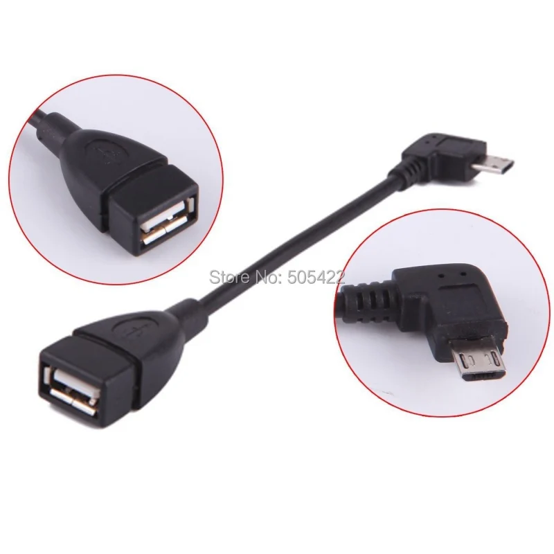 200 шт./лот Micro USB B штекер на A гнездо OTG адаптер конвертер кабель Шнур левый угол