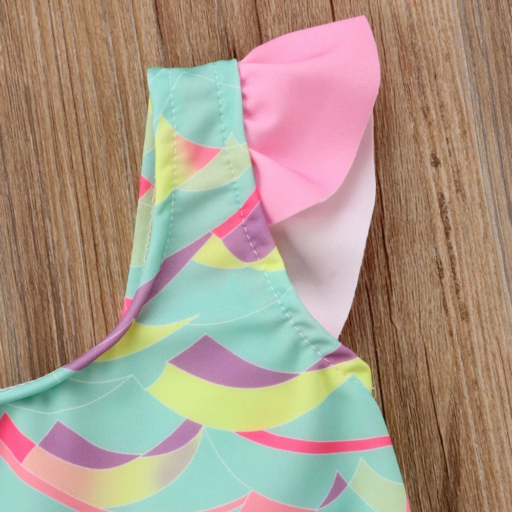 Детский купальник с оборками и цветочным рисунком для маленьких девочек