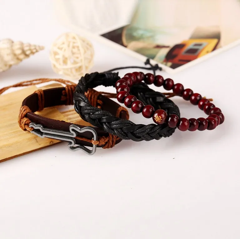 3 шт./компл. винтажные Многослойные составные браслеты в стиле бохо из коричневой