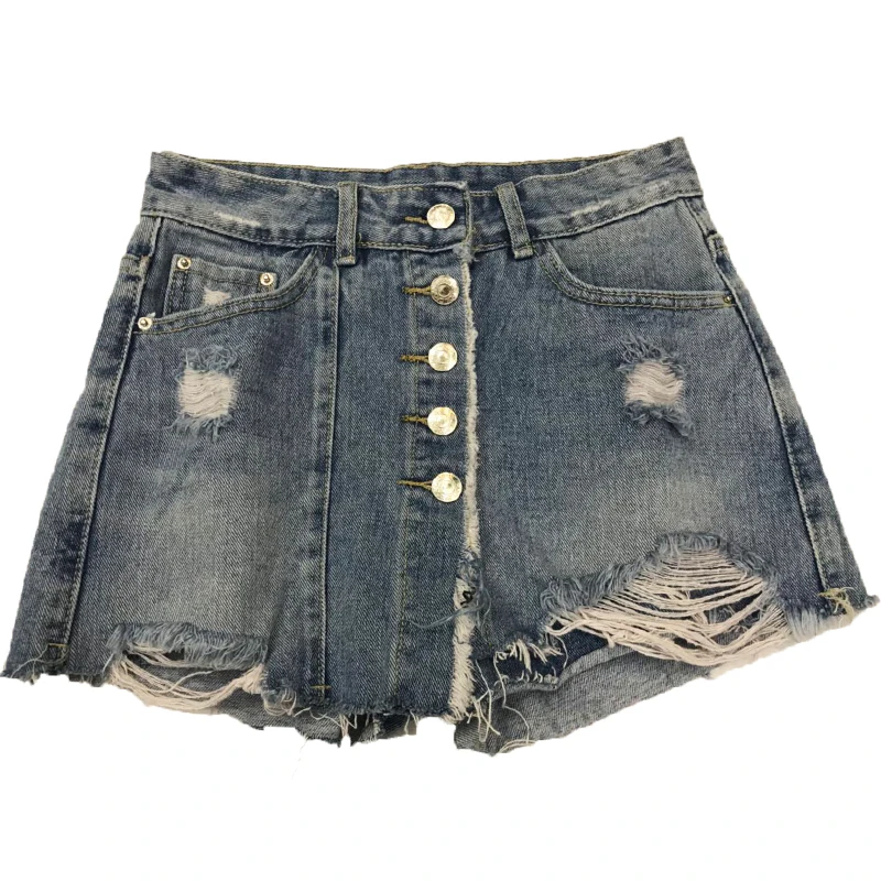 denim shorts skirt summer 2021 new single-breasted washed high waist a-line jeans mini | Женская одежда