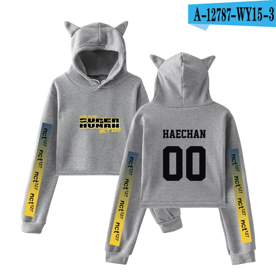 NCT 127 WE ARE SUPERHUMAN Cat Ear толстовка модная Милая женская Повседневная Новинка Kpop Cat Crop Top толстовки Толстовка сексуальная одежда - Цвет: WY15