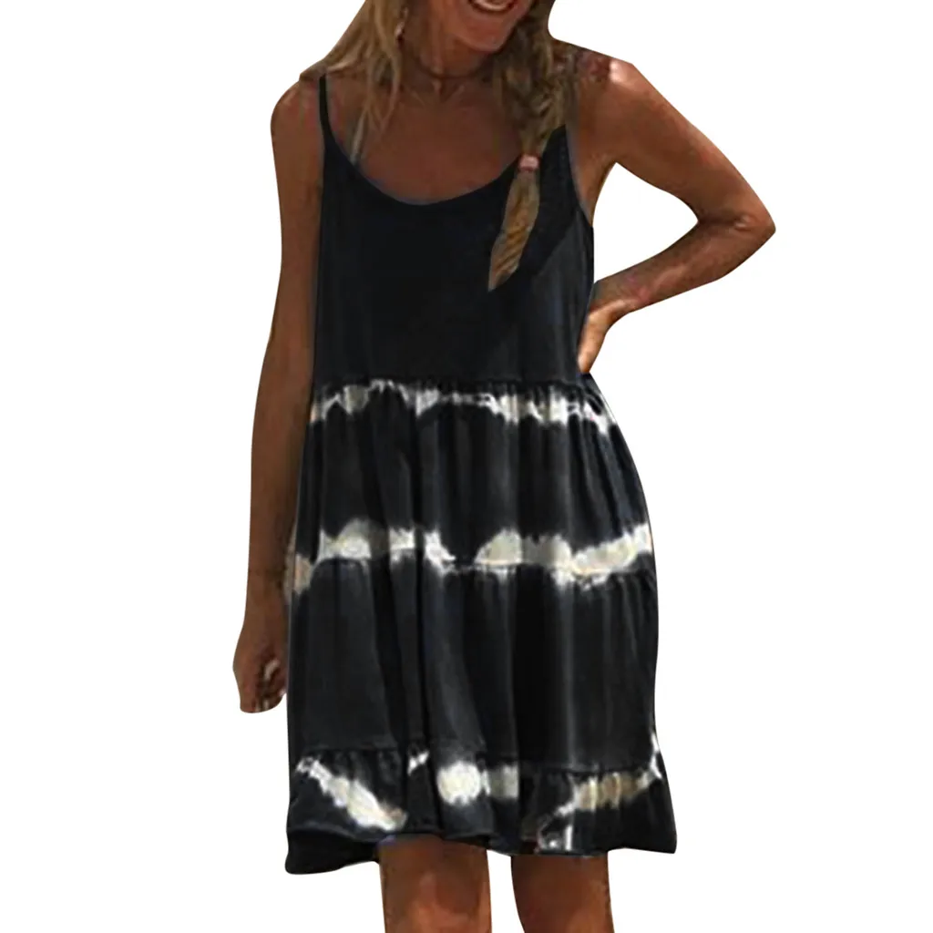 Women Dress Summer Casual Clothes Ladies Camisole O Neck Chiffon Daily Boho Sexy Mini Dresses New Fashion Party 2019 | Женская одежда