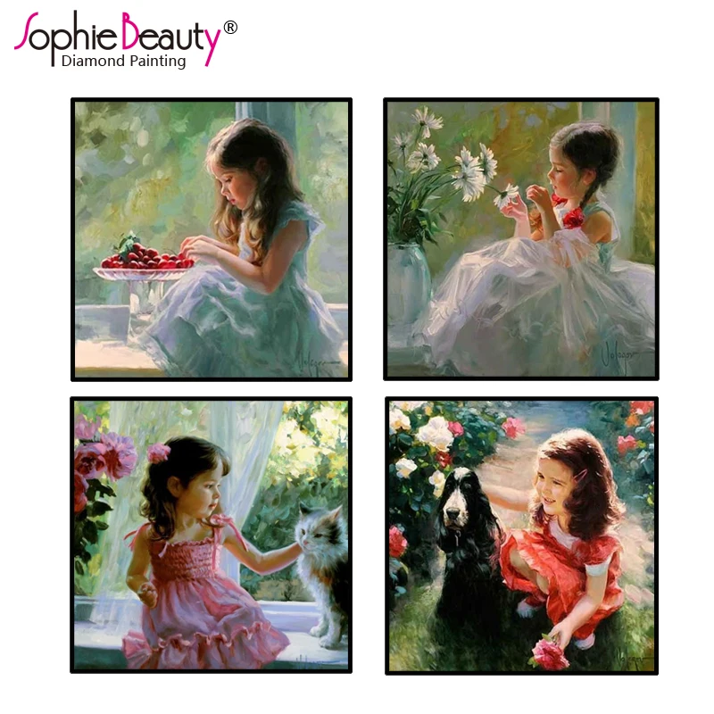 Sophie beauty Алмазная вышивка крестиком Маленькая Цветочница ручная вышивка полная квадратная Мозаика из страз комплекты для дизайна
