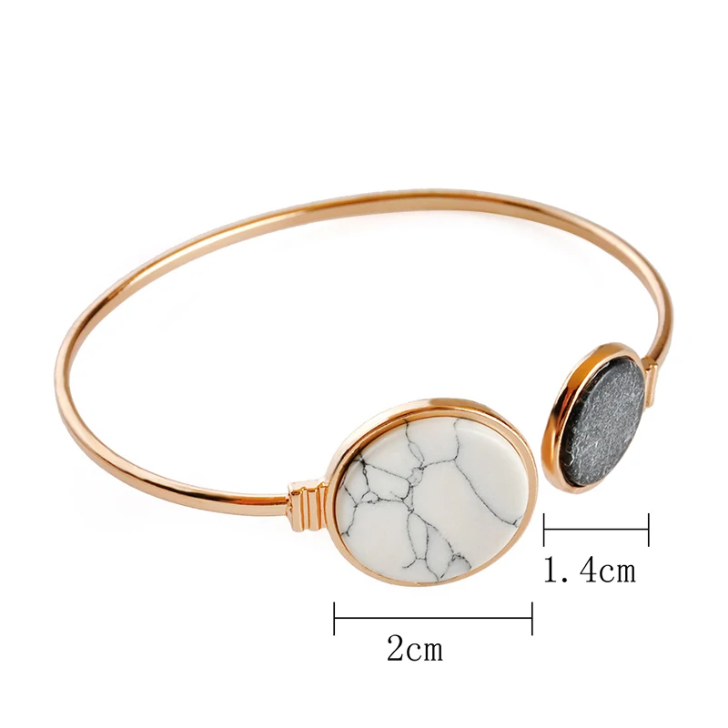 Браслет-зажим круглой формы из золота с геометрическим узором из белого и черного фальшивого мрамора для женщин моды SL3.