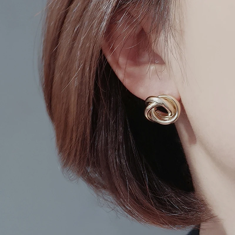 

EK2206 New Fashion ZA Gold Metal Stud Earrings for Women Steam Punk Small Windmill Round Design Statement Earring Jewelry Brinco