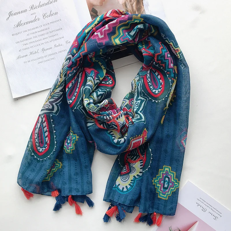 2019 Fashion Paisley Print Tassel Scarves And Shawl Beautiful Floral Foulard Wrap Scarf Hijab Muffler Free Shipping |