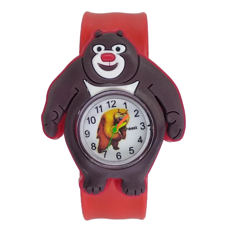 Мультфильм 3d Медведь часы Для детей Резиновая кварцевые детские для мальчиков и
