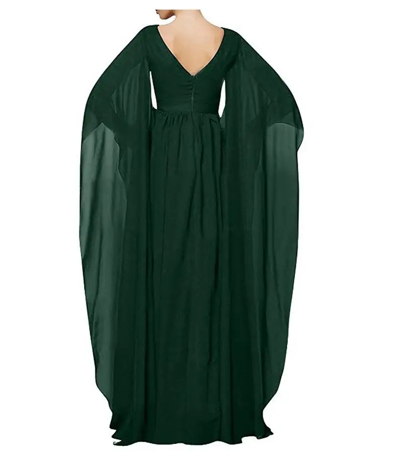 Красный шифон пром платья бисероплетение v образным вырезом ruched свободные рукава саудовская аравия maxi dress