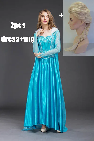 dress add wig 2 шт./компл. взрослая Эльза Платье Аниме queen «Анна», «Эльза» на Хэллоуин Костюмы для косплея Для женщин Платья для праздников и дней рождения с парик - Цвет: dress add wig