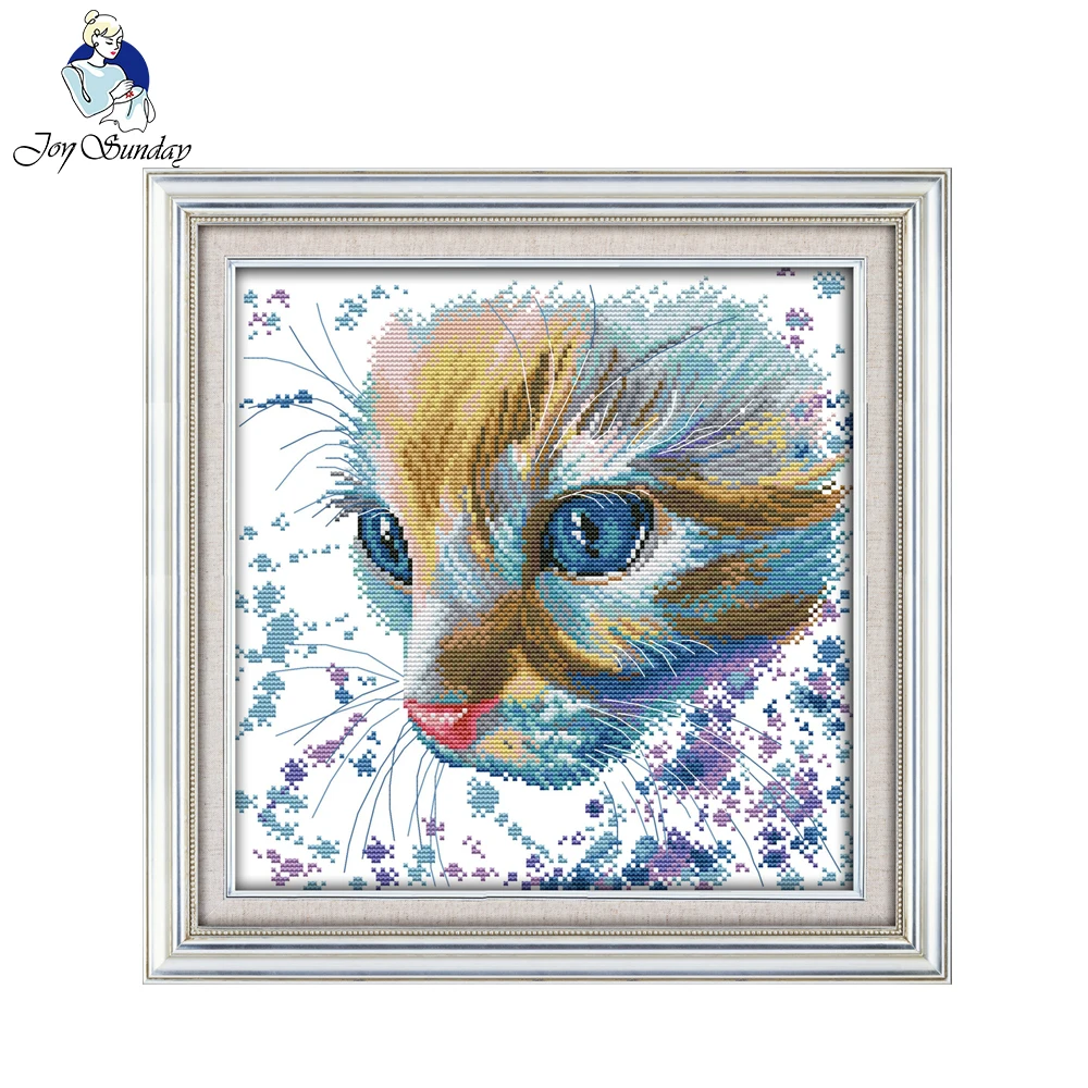 Joy Sunday Watercolor cat Pattern Counted Cross Stitch 11CT 14CT Cross Stitch Set Chinese Cross-stitch Kit Embroidery Needlework