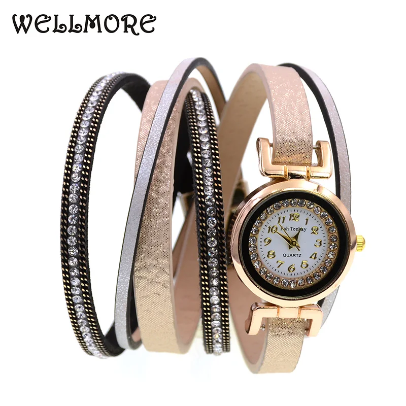 Женские часы WELLMORE 2 круга кожаный браслет кварцевые модные наручные для