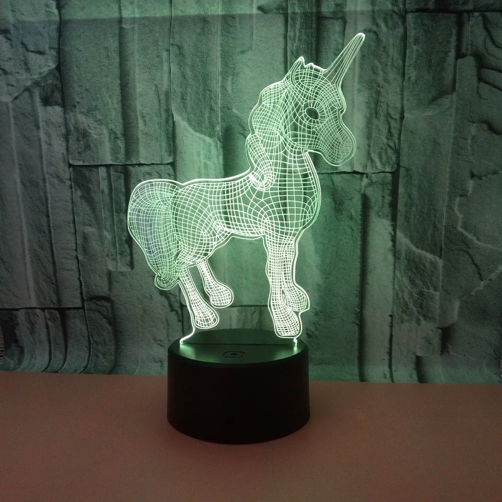 7 цветов USB милый Единорог 3D Иллюзия ночной Светильник Спальня офисные