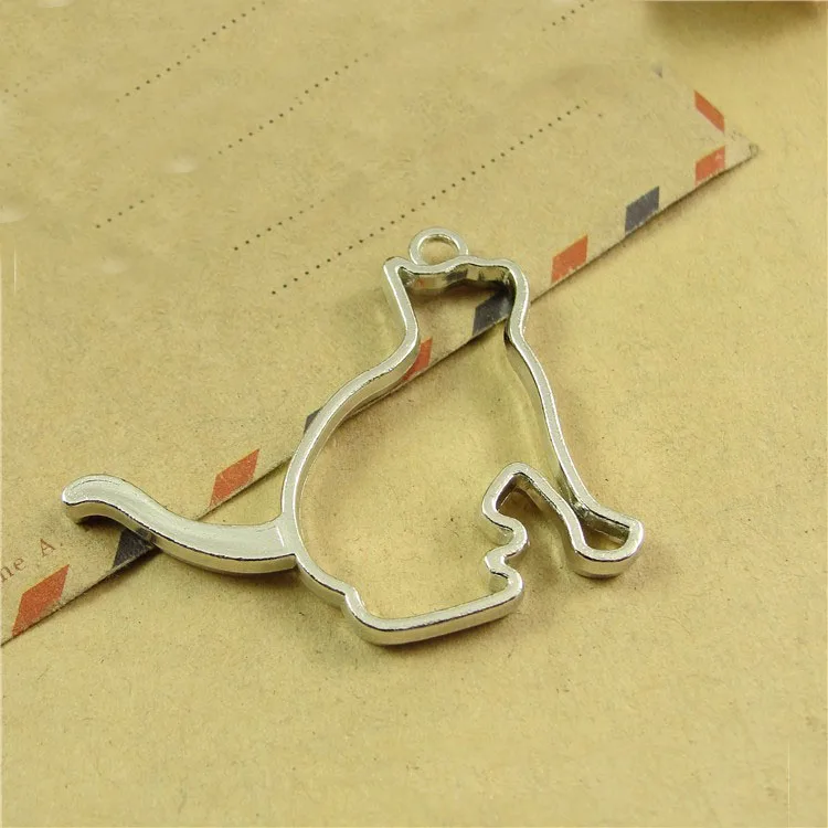 Rhodium Cat MINGXUAN 10 шт., подвеска на металлическом каркасе в форме кошки, Луны, ободок, установка кабошона, УФ смола, эпоксидная смола, шарм, ювелирное изделие - Цвет: Rhodium Cat