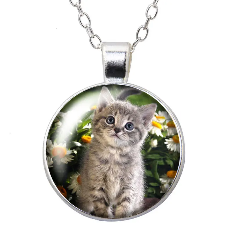Lovely Little Cat Love Pet Photo Silver color/Bronze Pendant Necklace 25mm Glass Cabochon Girl Jewelry Birthday Gift 50cm images - 6