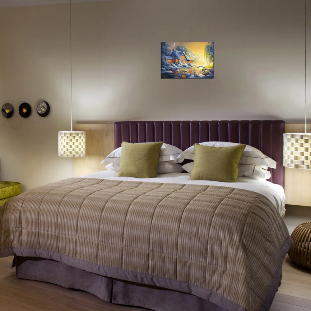 5D Снежный домик и лебеди Алмазная Вышивка Сделай Сам деревня лебедь картина