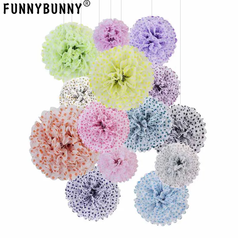 FUNNYBUNNY Новинка 6 дюймов папиросная бумага Pom Poms в горошек Цветочные шары Свадьба