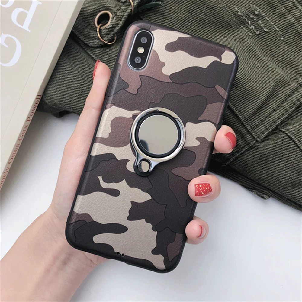 Retro Super Army Camo Camouflage Case For iphone 5 SE 6 6s 7 8 X Plus Car Ring Holder Stand Cover case Coque Fundas |