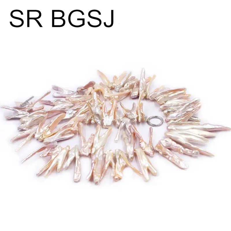 

Free Shipping 25-50mm Natural Pink Purple Double Branch Freshwater Pearl Knot Wedding Jewelry Necklace 18