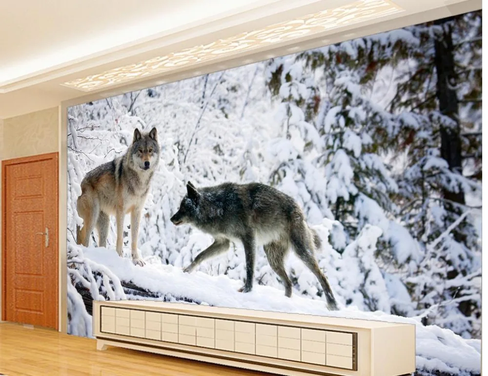 3d обои для комнаты снежные волк современный простой фон стены фото живые