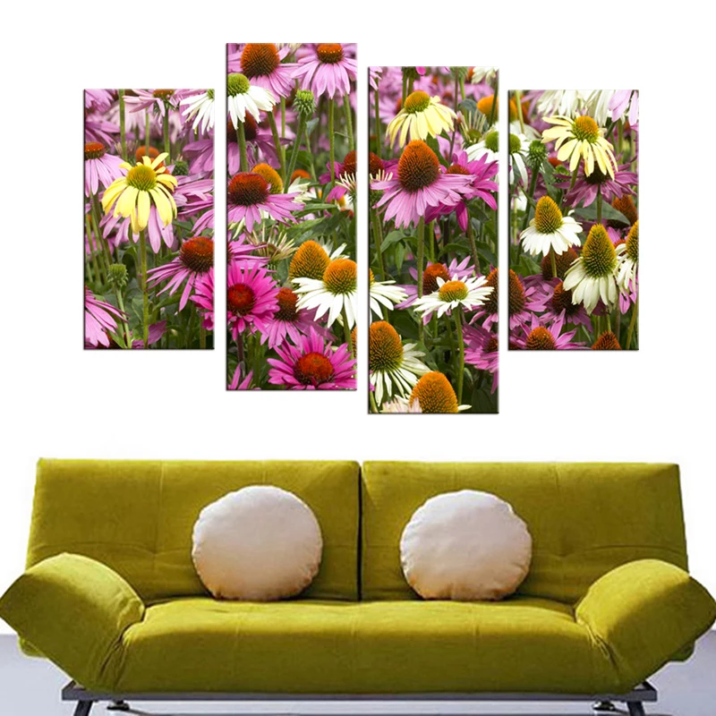 4 панели ромашки цветок Океанский холст художественное украшение гостиная