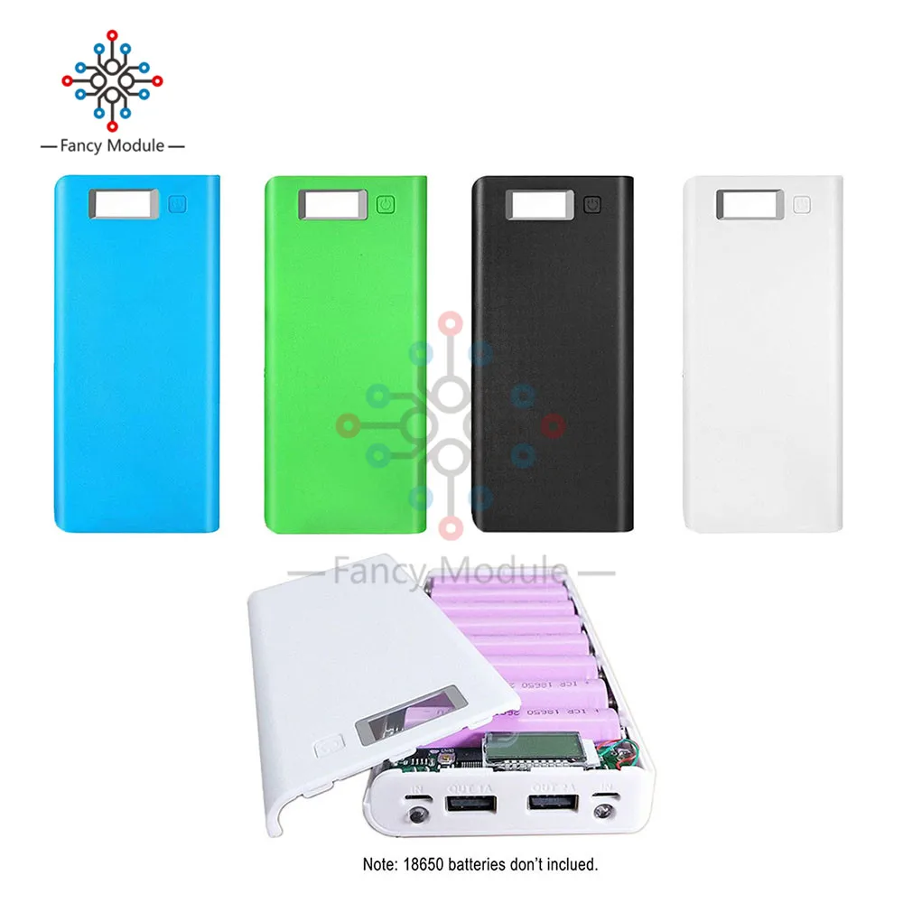

DIY Kit Dual USB 5V2.1A/5V1A 18650 Battery Power Bank Charger Case 8PCS 18650 Battery Holder LCD Indicator Dual Micro USB Input