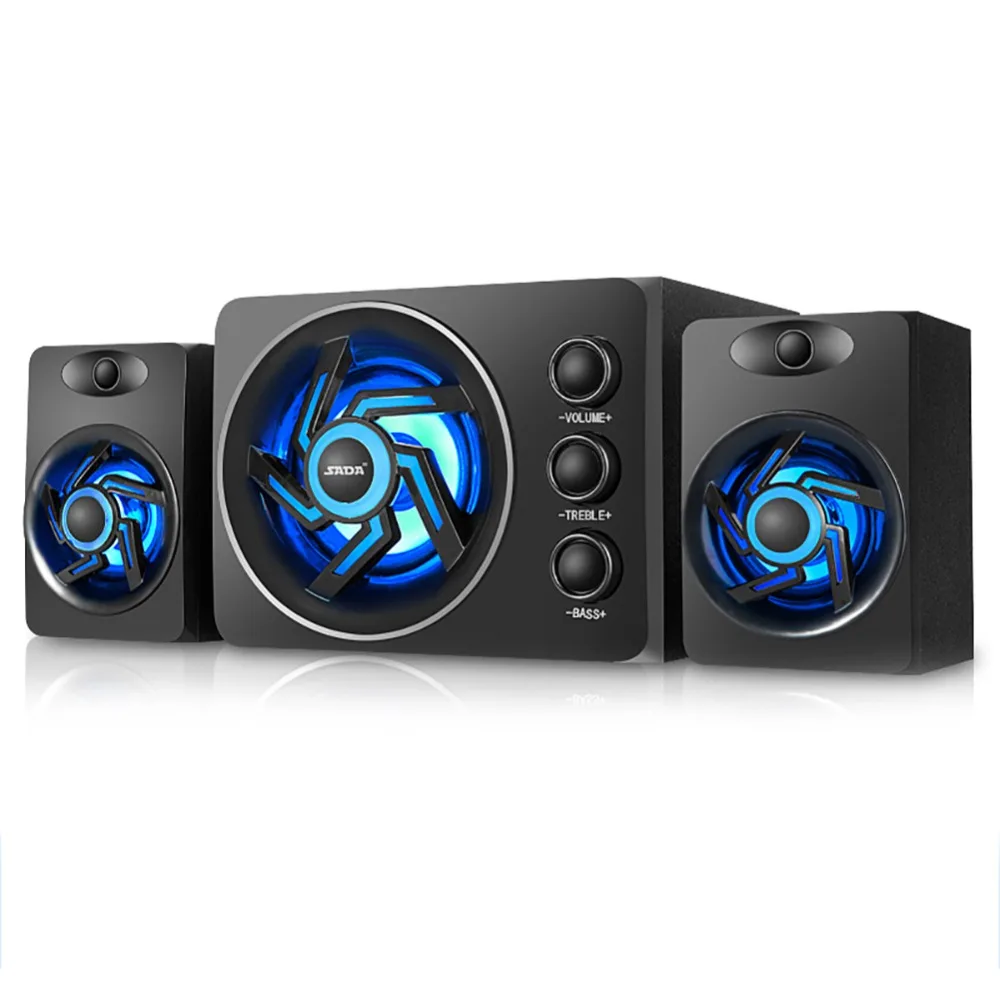 SADA D-209 With Colorful LED Light Desktop Computer Speaker With Subwoofer Perfect 2.1 Gaming And Multimedia PC Speakers