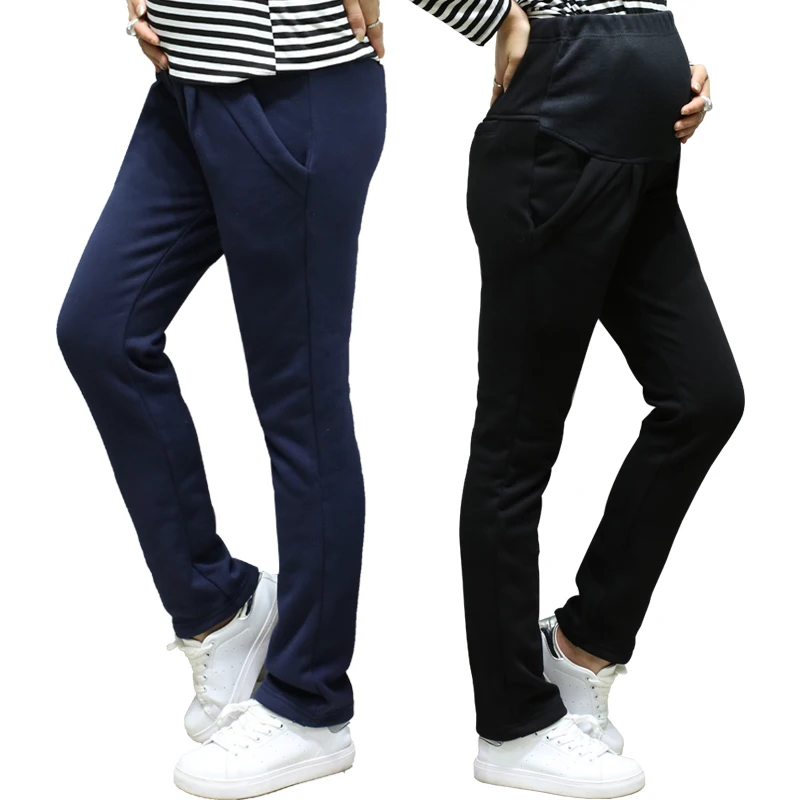 Зимние штаны для беременных женщин бархатные теплые однотонные универсальные