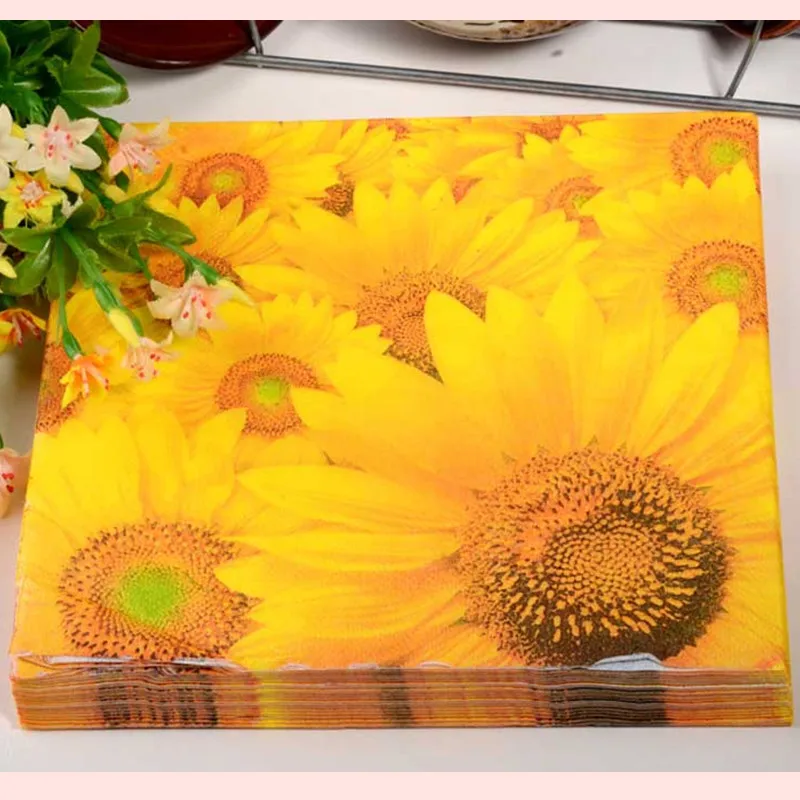 Новый дизайн милая настольная салфетка бумажная с принтом подсолнуха Цветочный