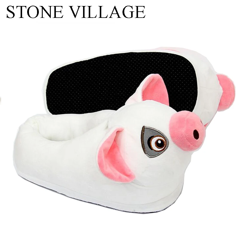 Каменная деревня белые хлопковые домашние тапочки со Свинкой игривые плюшевые