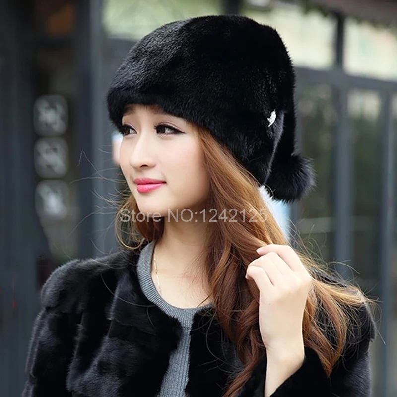 Новый стиль Осень-зима милая женская шапка из настоящей норки милые теплые