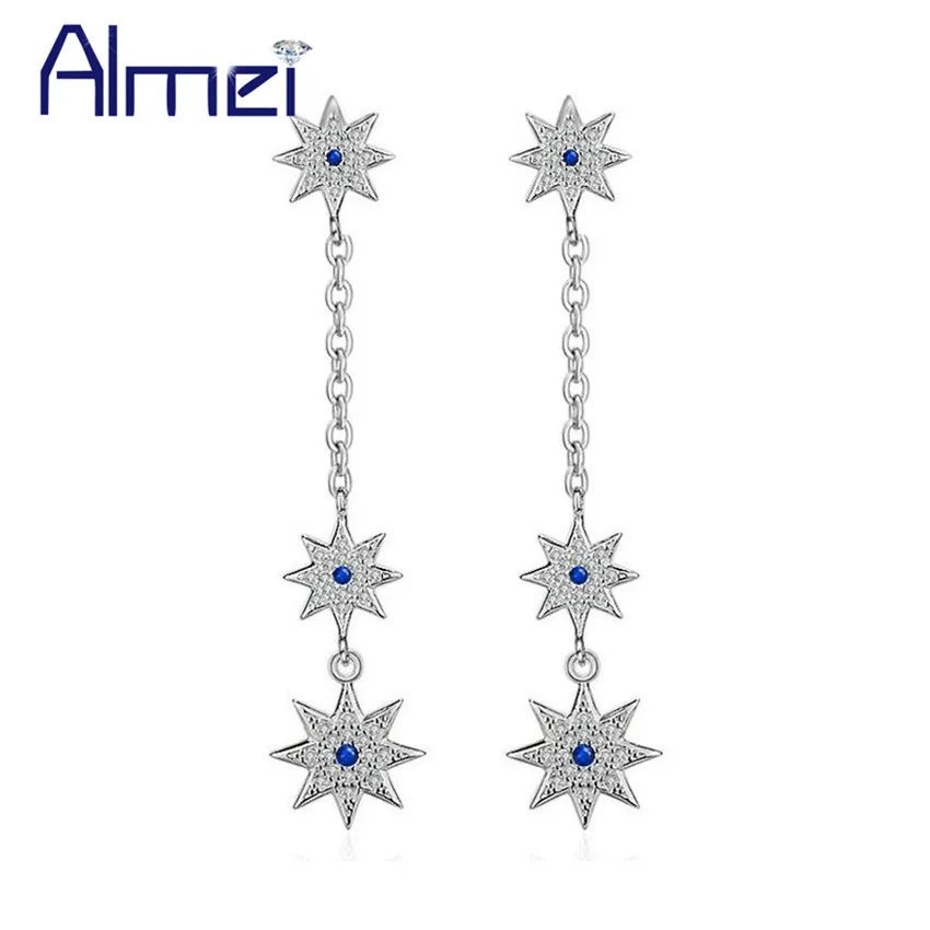 Almei 5% скидка Роскошные Флаг Израиля длинные серьги для женщин серебряный цвет