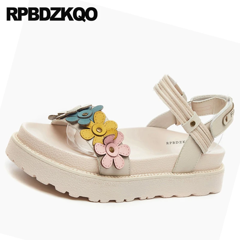 день отдыха Flatform милый женщины хороший каваи дамы бежевый Slingback открытый носок