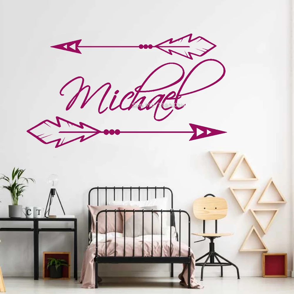 60*34 см стрелки Пользовательское Имя Наклейка Wall Art наклейки на стену в детскую