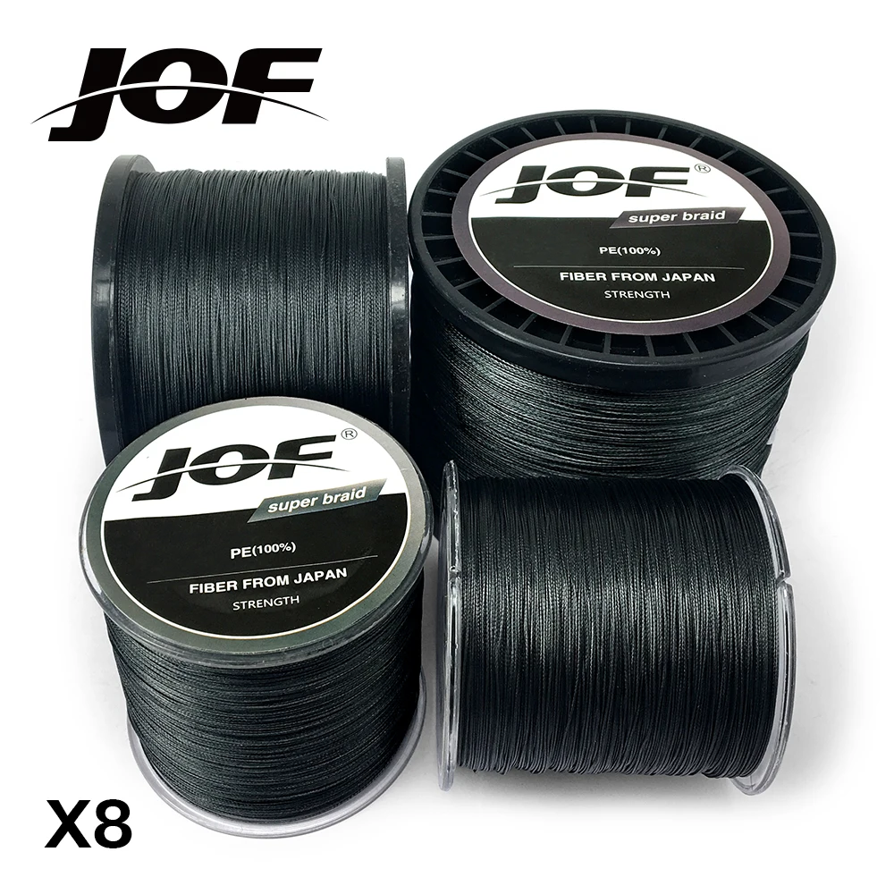 

JOF 8 Strands 1000M 500M 300M PE Braided Black Fishing Line tresse peche Saltwater Fishing Weave Super Strong