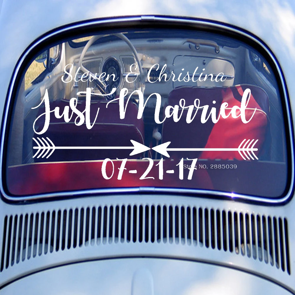 Заднее стекло автомобиля Наклейка молодоженов свадебный автомобиль Just Married знак надписи пользовательские жених и невеста имя, дата Art бампер Декор LC1284