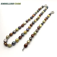 selling well stunning baroque irregular real pearl necklace bracelet set blue brown yellow hong kong nice color for girl women