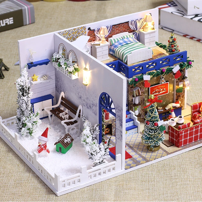 Рождественский Романтический кукольный домик DIY 3D деревянные миниатюрные