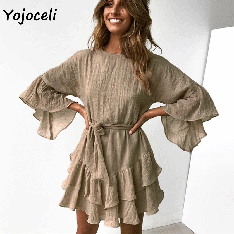 Yojoceli/2019 летнее платье с расклешенными рукавами женские пляжные в стиле бохо